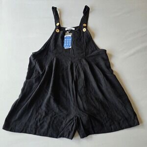 Black Romper Jumpsuit Women's Short Overalls Casual Summer Small NEW linen blend